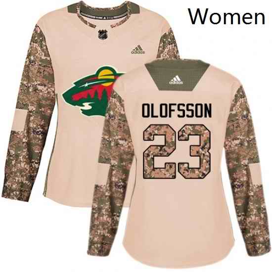 Womens Adidas Minnesota Wild 23 Gustav Olofsson Authentic Camo Veterans Day Practice NHL Jersey